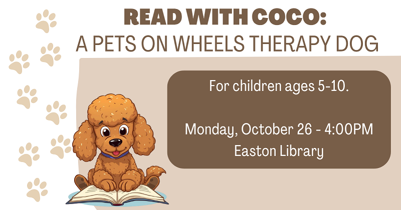 Read with Coco, A Pets on Wheels Therapy Dog. October 26